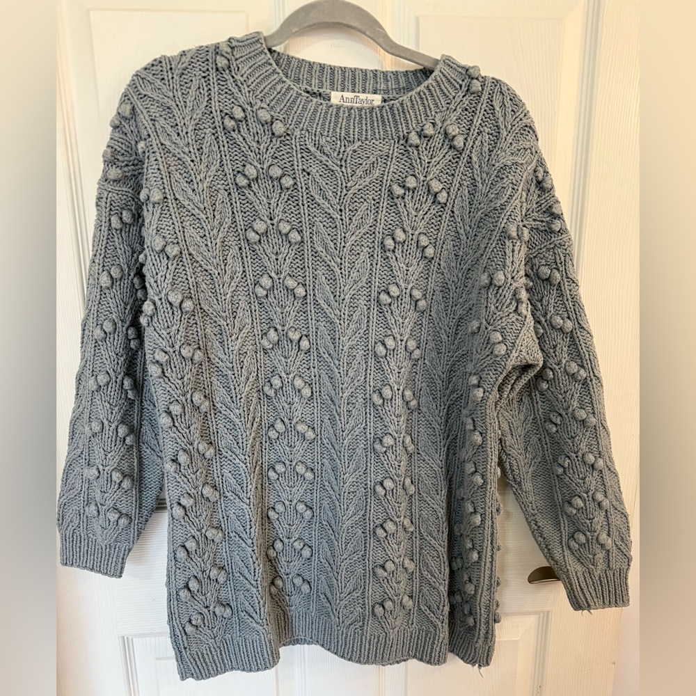 Vintage Ann Taylor 80% Silk Popcorn Knit Sweater | Size M | Gray/Blue